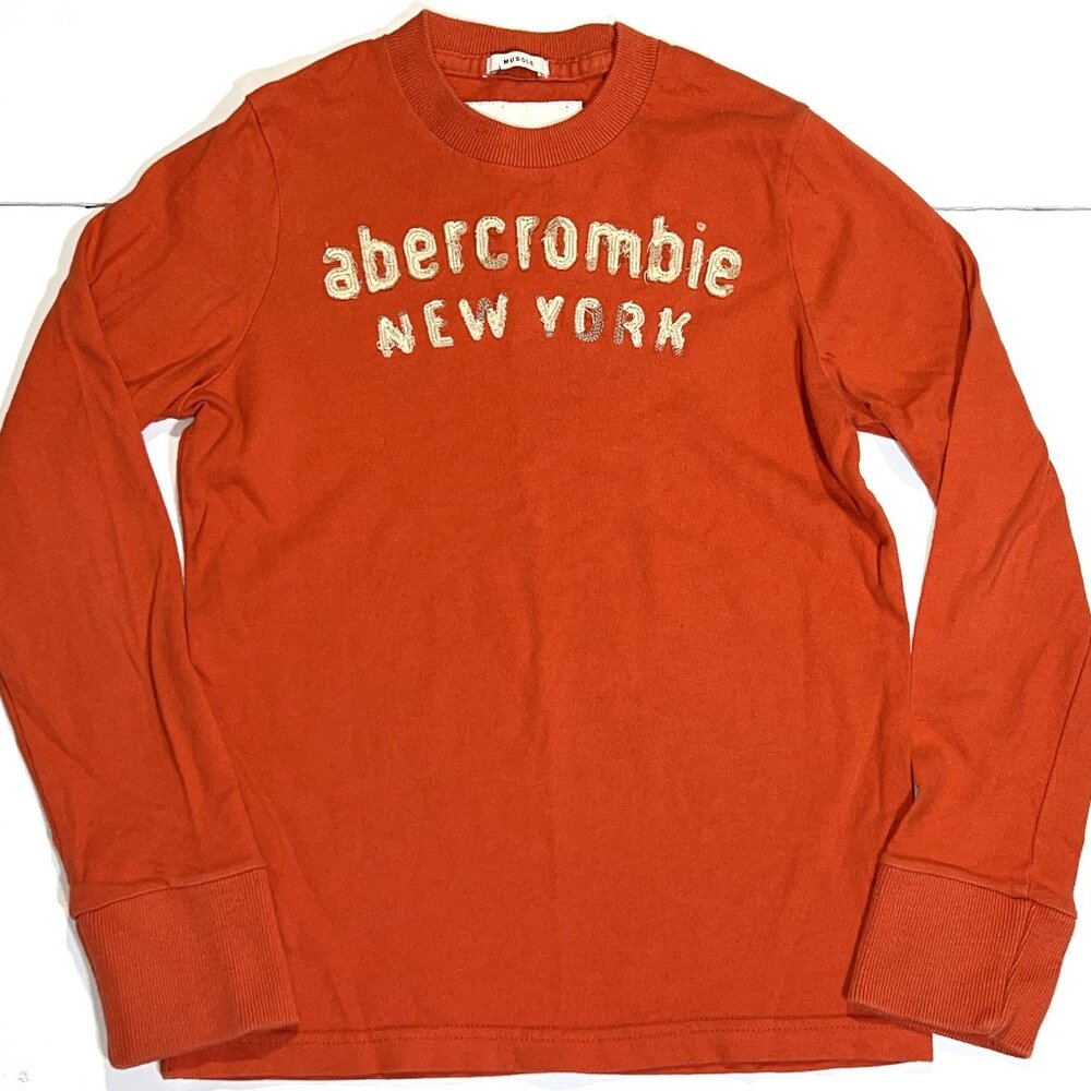 Abercrombie & Fitch Kids Muscle VTG Y2K Orange Distressed Logo Shirt Top S Small